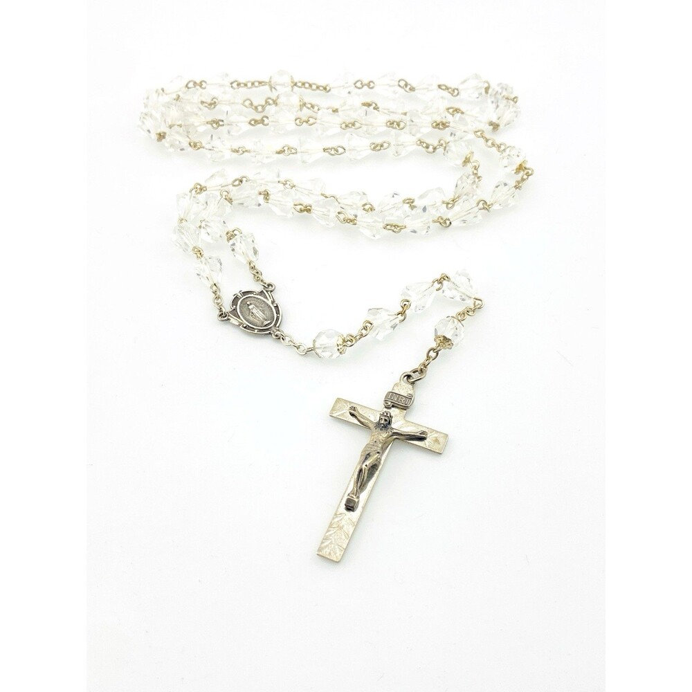 Simmons Sterling Silver Genuine Quartz Crystal Rosary 30 In Signed